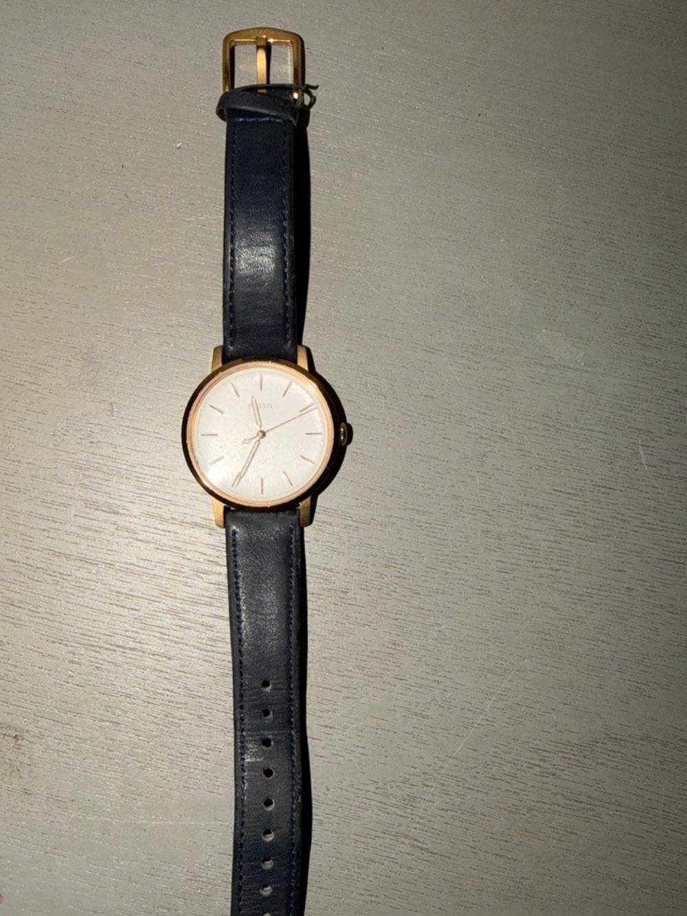 Fossil Women's Rose Gold Case Navy Leather Strap Watch